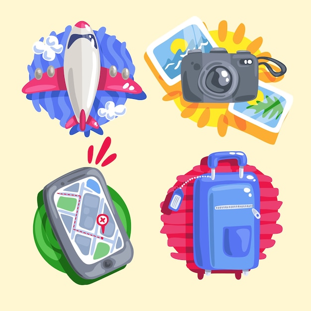 Vector gratuito set de artículos de viaje en acuarela