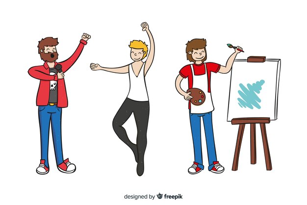 Set de artistas de diferentes disciplinas. pintor, bailaor y cantante