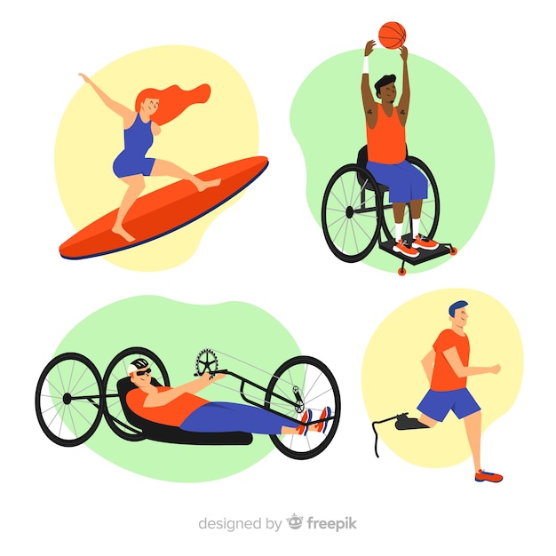 Vector gratuito set de atletas con discapacidad