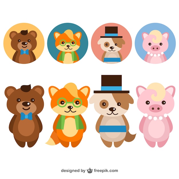 Set de avatares de animales elegantes