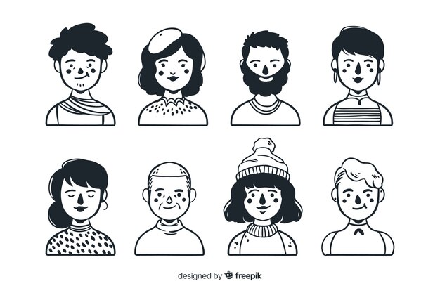 Set de avatares dibujados de personas