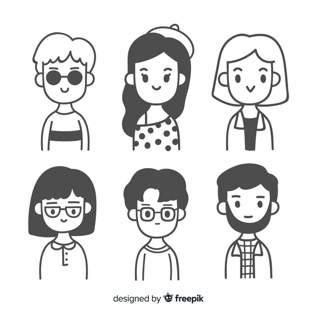 Set de avatares dibujados de personas