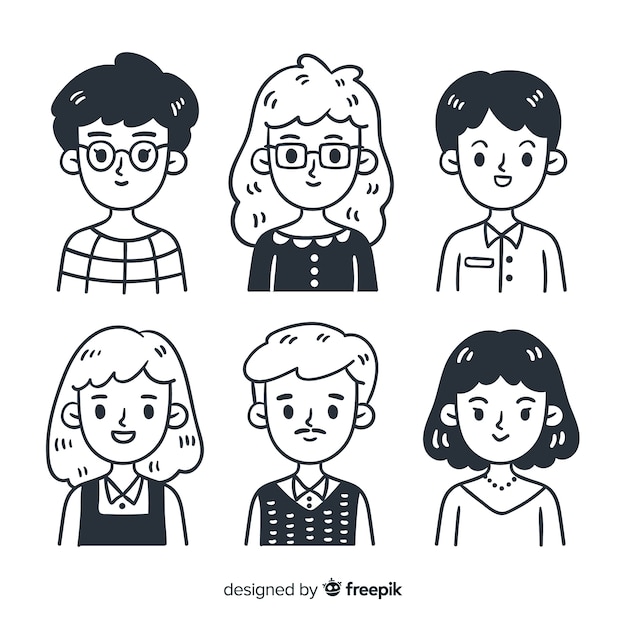 Set de avatares dibujados de personas
