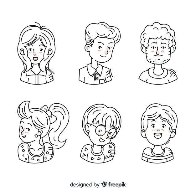 Set de avatares dibujados de personas