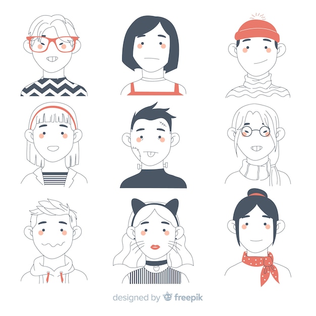 Vector gratuito set de avatares dibujados de personas