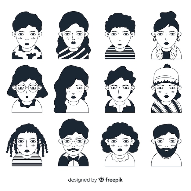 Set avatares de gente dibujados a mano