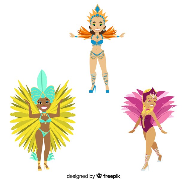 Set bailarinas carnaval brasileño dibujado a mano