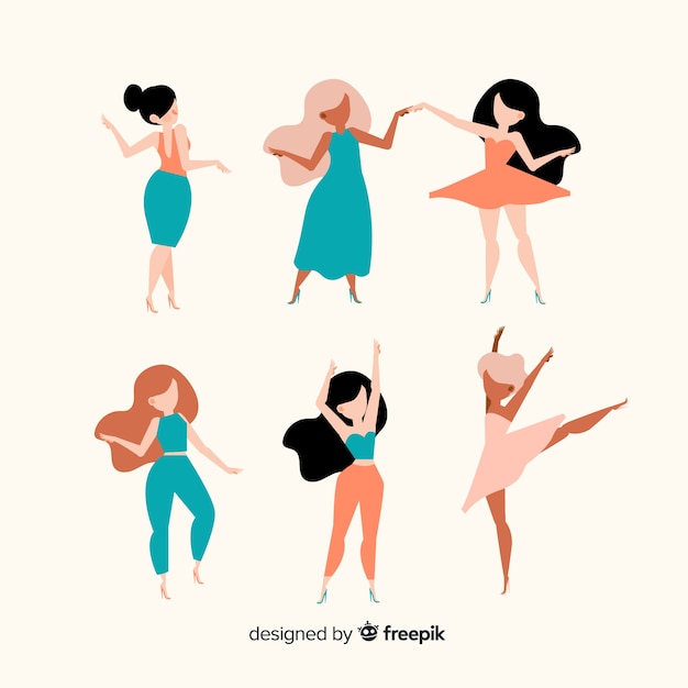 Set de baile de chicas dibujado a mano