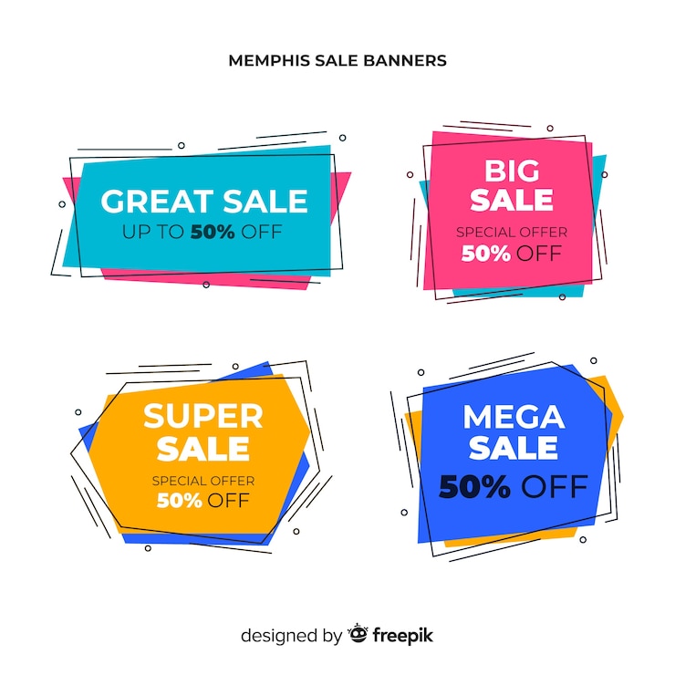 Vector gratuito set banner de rebajas estilo memphis coloridos
