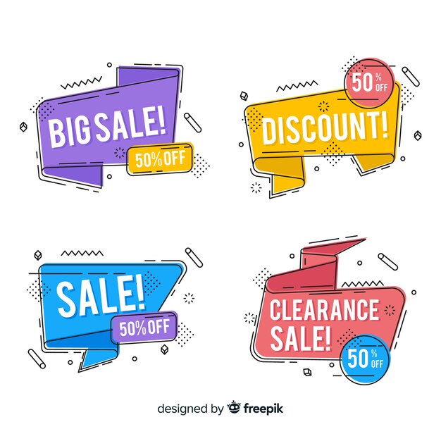 Set banner de rebajas estilo memphis coloridos