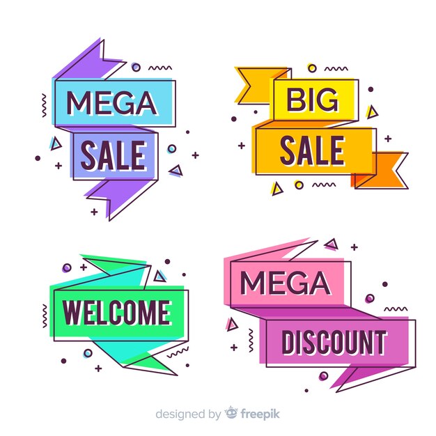 Set banner de rebajas estilo memphis coloridos