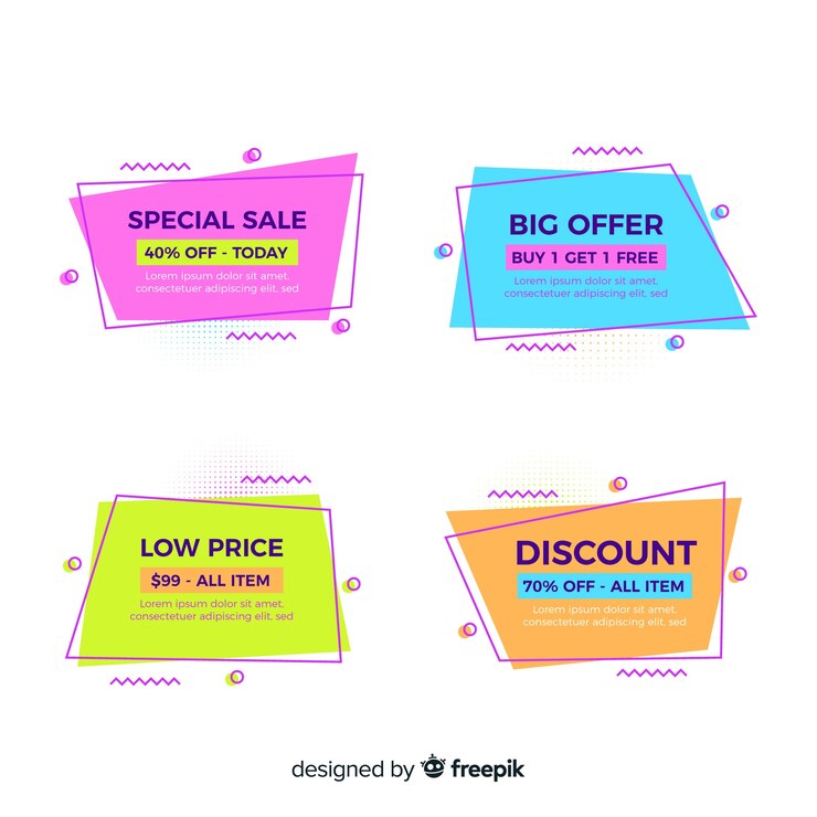 Vector gratuito set banner rebajas estilo memphis
