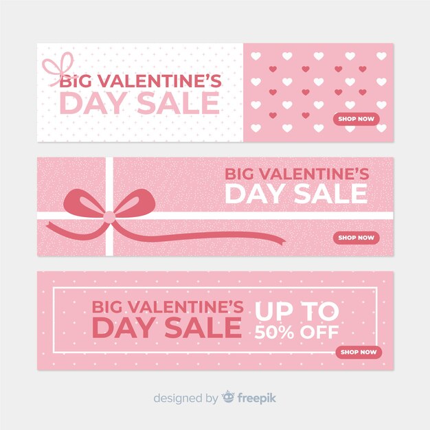 Vector gratuito set banner rebajas san valentín simple