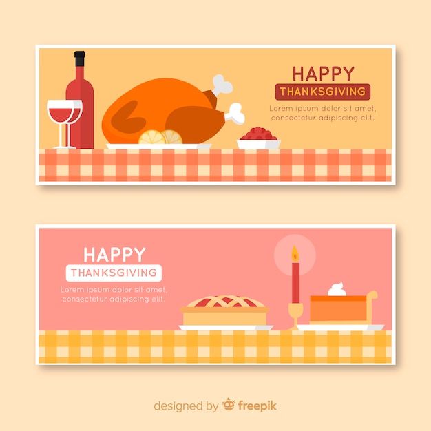 Vector gratuito set de banners de cena del día de acción de gracias en diseño plano