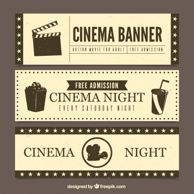 Vector gratuito set de banners de cine en estilo retro