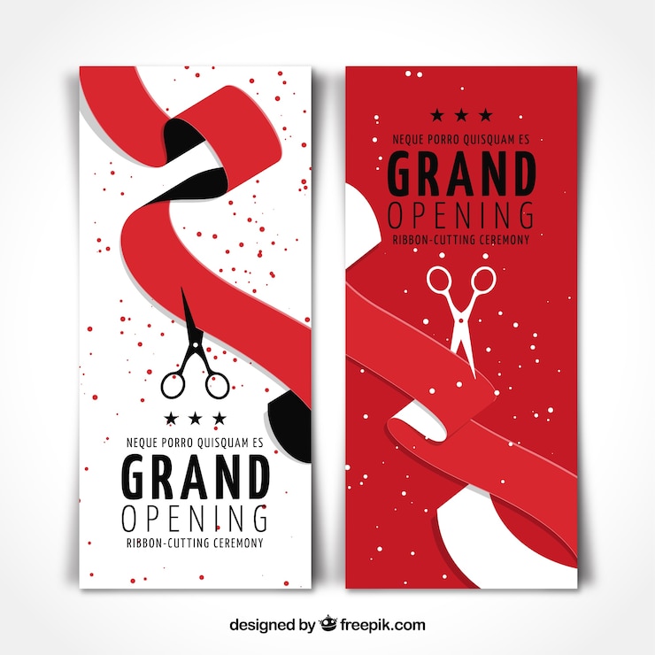 Vector gratuito set de banners de cintas rojas de inauguración 