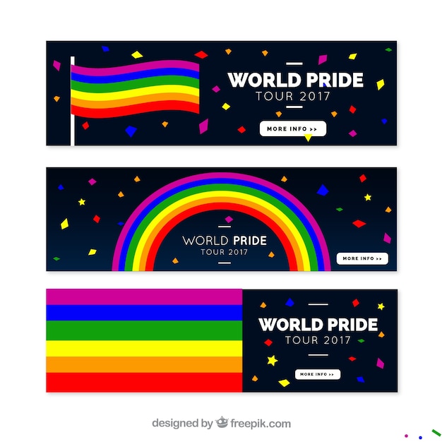 Vector gratuito set de banners con los colores del día del orgullo