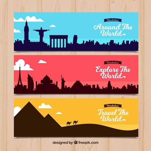 Vector gratuito set de banners de colores con monumentos