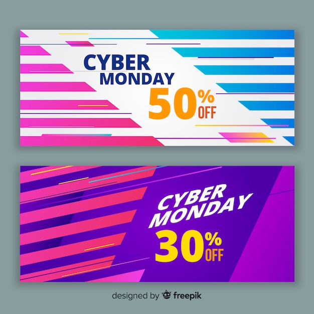 Set de banners coloridos abstractos de cyber monday