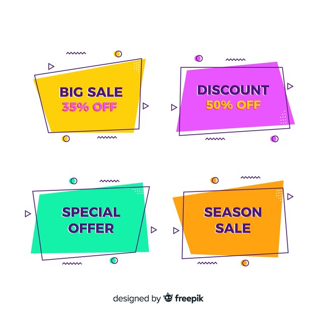 Set banners coloridos de rebajas estilo memphis