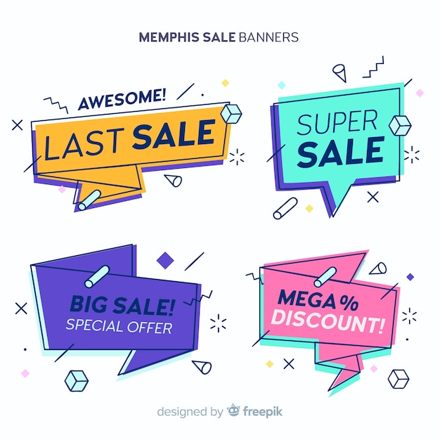 Set banners coloridos de rebajas estilo memphis