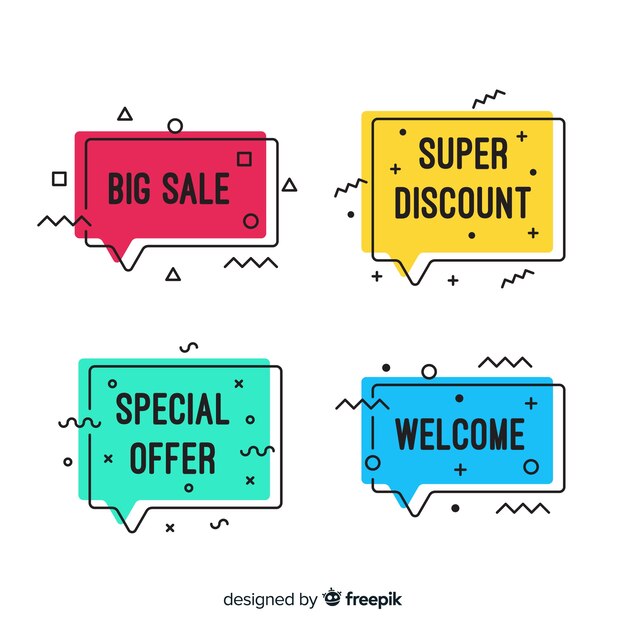 Set banners coloridos de rebajas estilo memphis