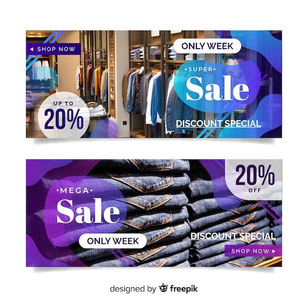 Vector gratuito set de banners de compra de ropa