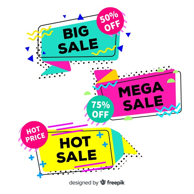 Set de banners de compras de estilo memphis