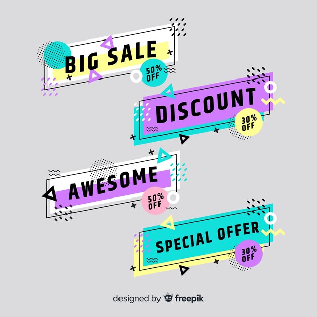 Set de banners de compras de estilo memphis