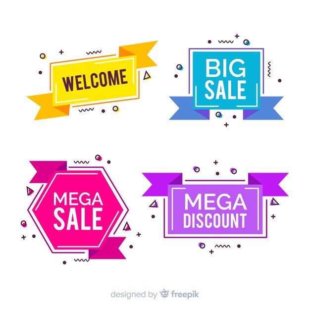 Set de banners de compras de estilo memphis