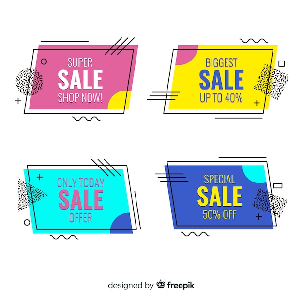 Vector gratuito set de banners de compras de estilo memphis