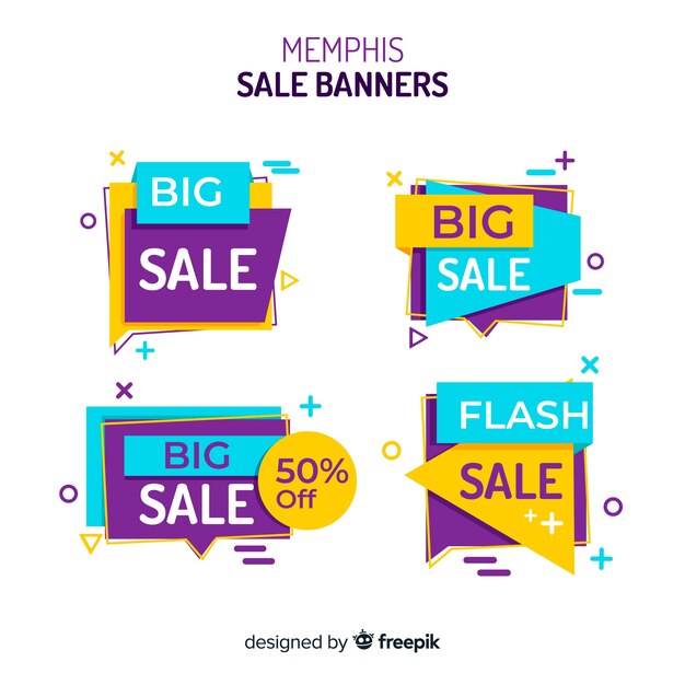 Vector gratuito set de banners de compras de estilo memphis