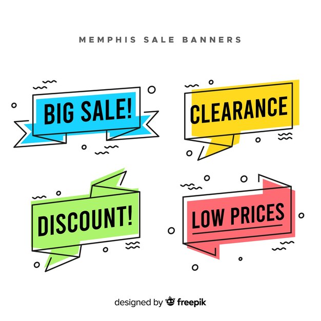 Set de banners de compras de estilo memphis