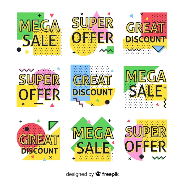 Set de banners de compras de estilo memphis