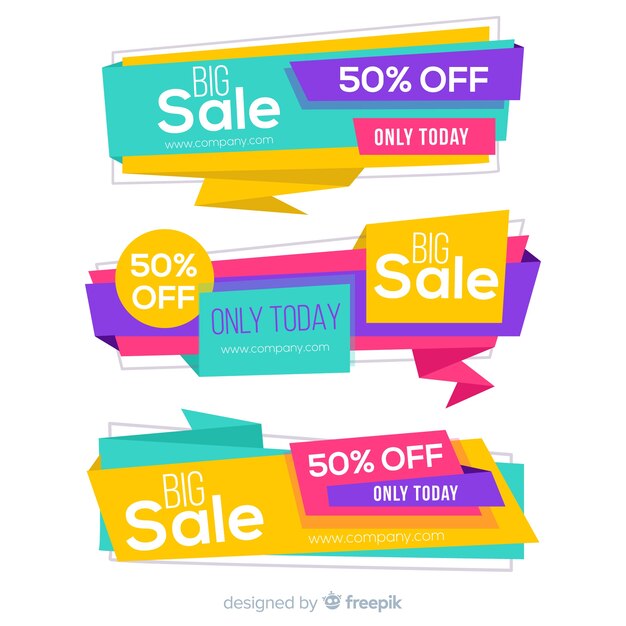 Set de banners de compras de estilo origami