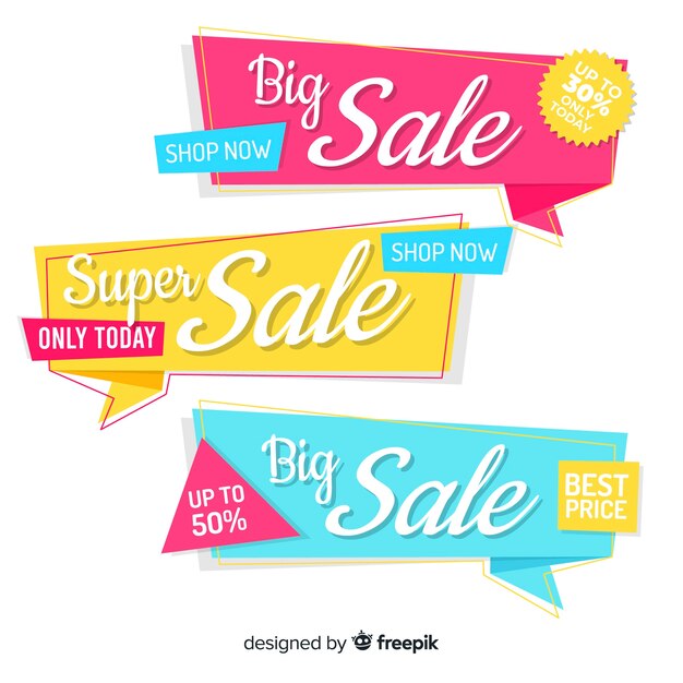 Vector gratuito set de banners de compras de estilo origami