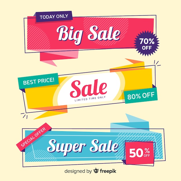 Set de banners de compras de estilo origami