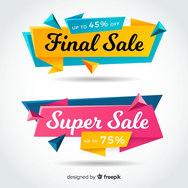 Vector gratuito set de banners de compras de estilo origami