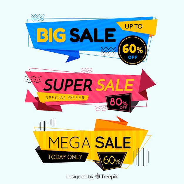 Vector gratuito set de banners de compras de estilo origami