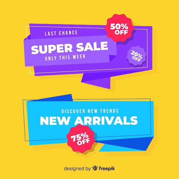 Vector gratuito set de banners de compras en estilo origami