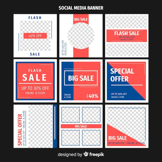 Vector gratuito set de banners de compras para redes sociales