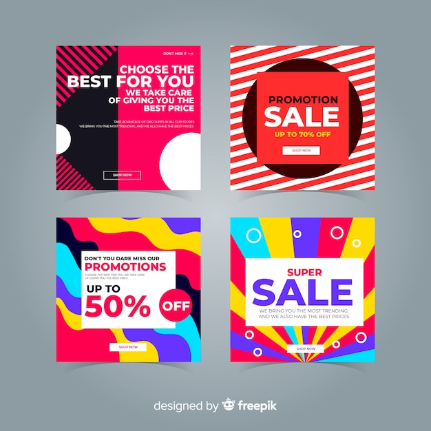 Vector gratuito set de banners cuadrados promocionales