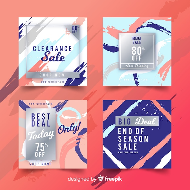 Vector gratuito set de banners cuadrados promocionales