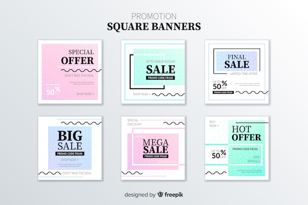 Vector gratuito set de banners cuadrados promocionales