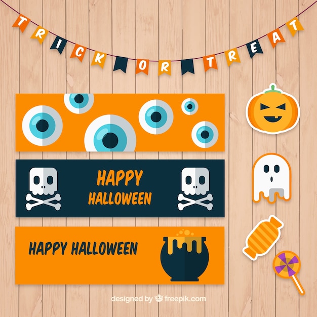 Vector gratuito set de banners con decoración de halloween
