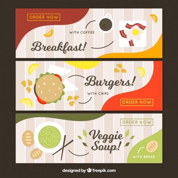 Vector gratuito set de banners de deliciosa comida