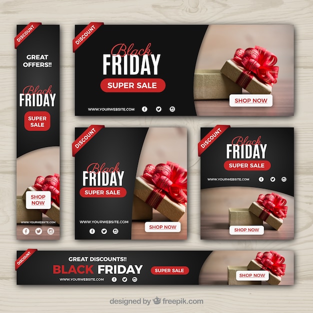 Vector gratuito set de banners de descuentos de black friday