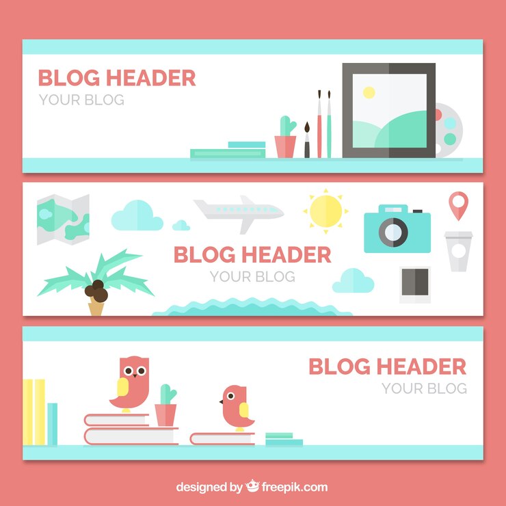 Vector gratuito set de banners de elementos planos de blog