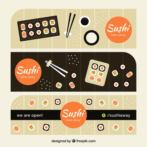 Vector gratuito set de banners estilosos de sushi