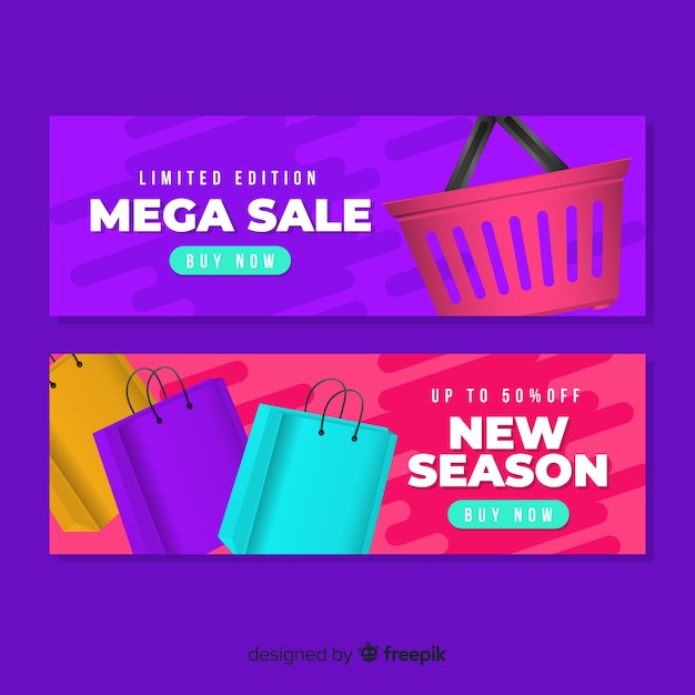 Vector gratuito set de banners geométricos de compras